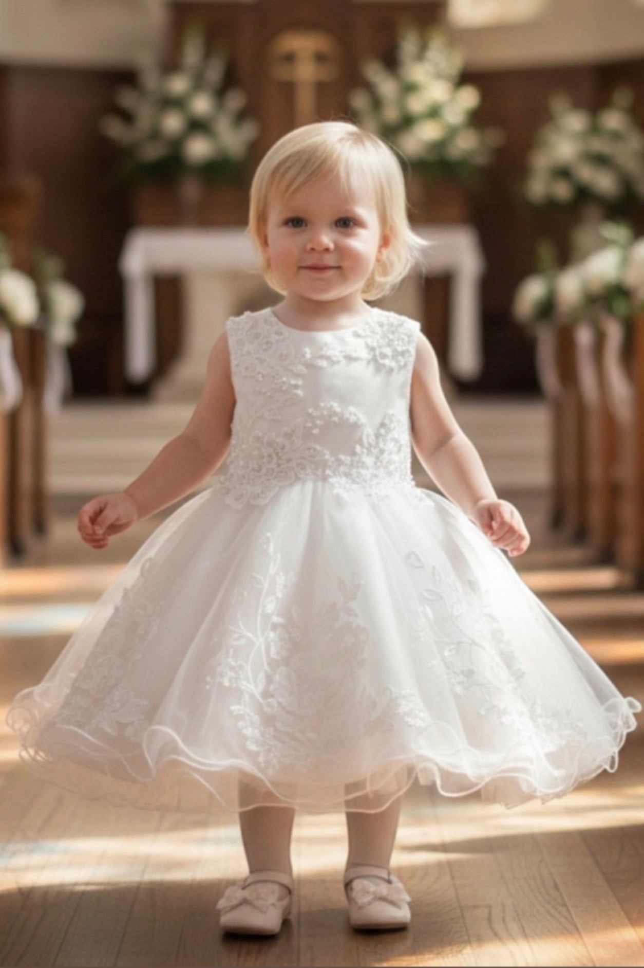 Beaded white baby dress 9052