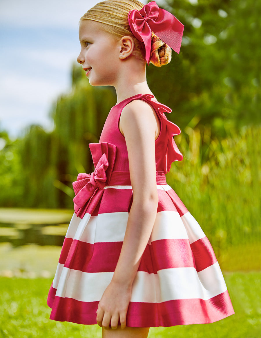 HOT PINK 5053 OTTOMAN STRIPED DRESS