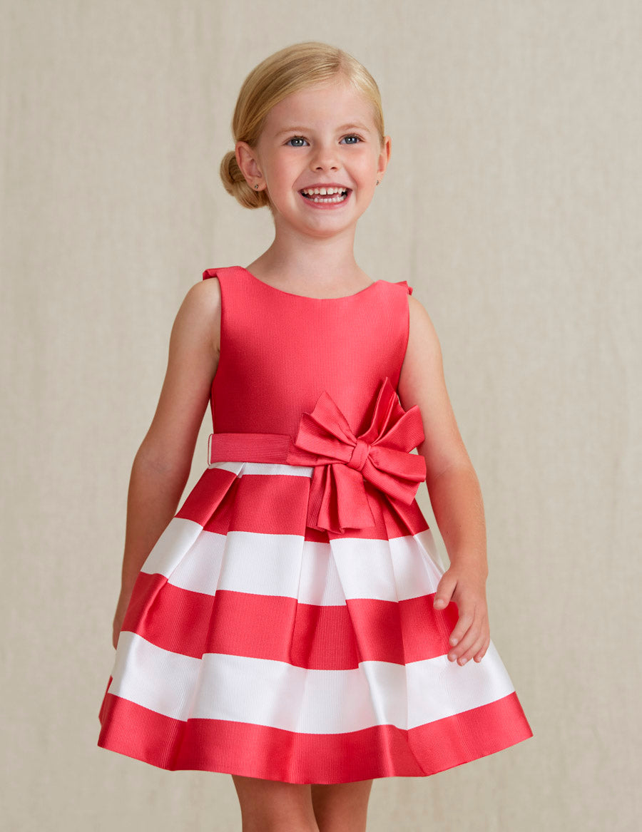 HOT PINK 5053 OTTOMAN STRIPED DRESS