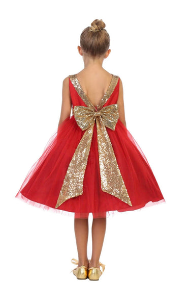 Red with gold Sequin V Back Dress KD498 – Tres Elegant