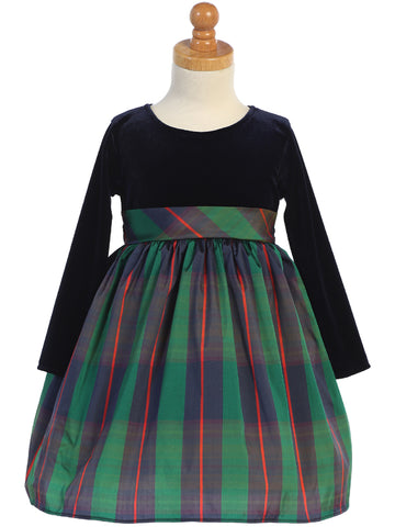 Holiday  Stretch Velvet with plaid skirt C534