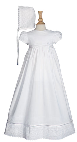 Girls 34″ Cotton Dress Christening Gown Baptism Gown with Hand Embroidery