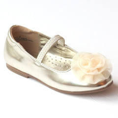 Dressy patent Flat shoes with organza flower applique