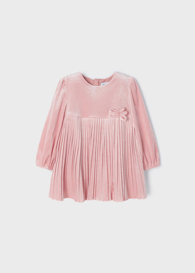 2949 Blush Pleated Velvet Dress baby girl Tres Elegant 2949 Blush Pleated Velvet Dress baby girl Tres Elegant