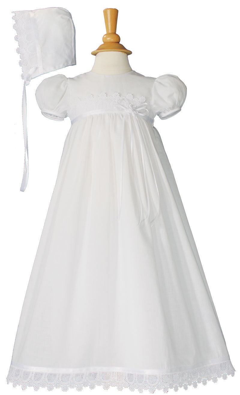 Girls 26″ Cotton Christening Gown with Italian Lace