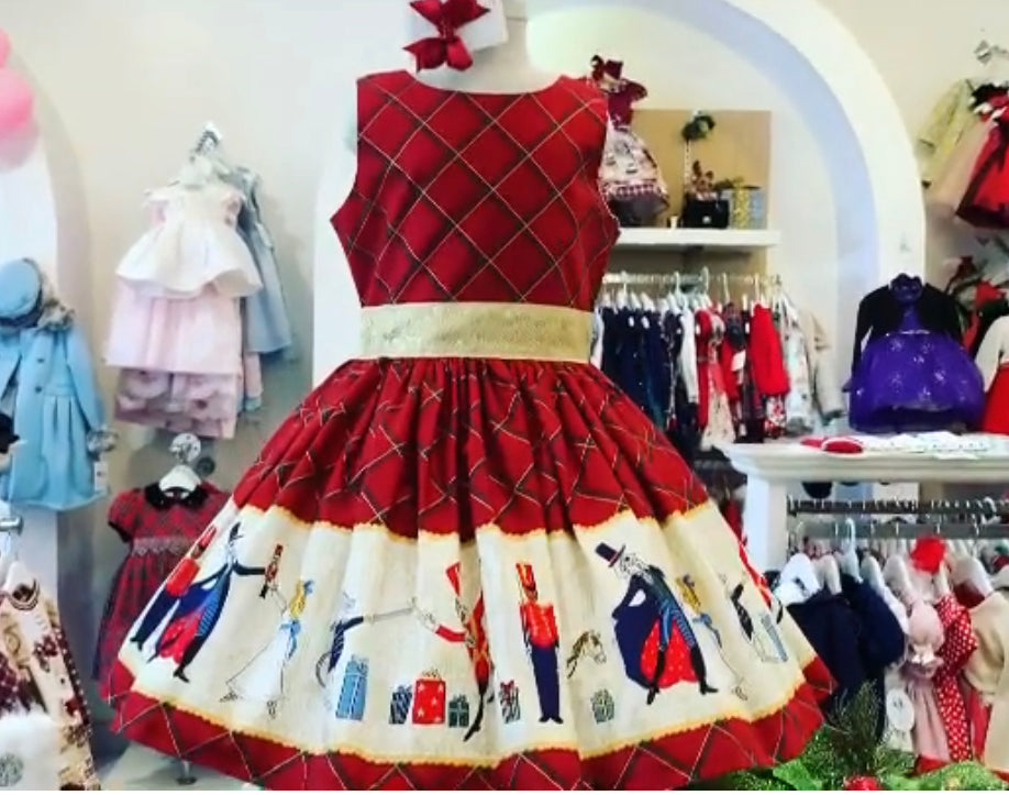 LF17NUTD, 3, Burgundy, Nutcracker Border Party Dress Tres Elegant LF17NUTD, 3, Burgundy, Nutcracker Border Party Dress Tres Elegant