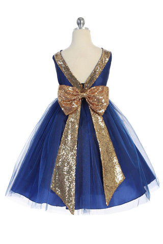 Royal Blue with gold Sequin V Back Dress KD498
