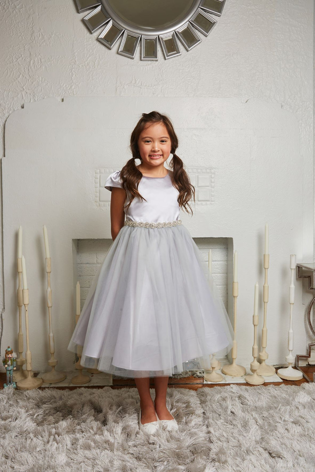 satin dress with tulle sleeves High-neck tulle ballgown with bishop sleeves